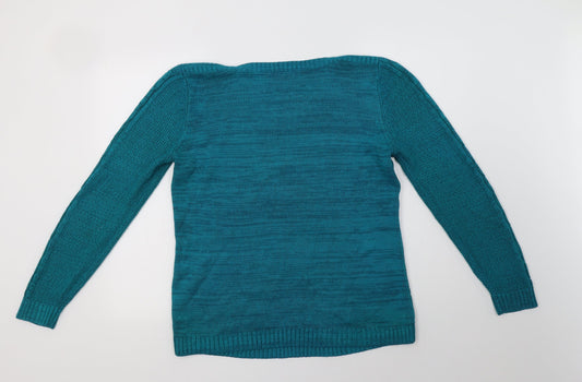 BM Collection Womens Green Crew Neck Acrylic Pullover Jumper Size S