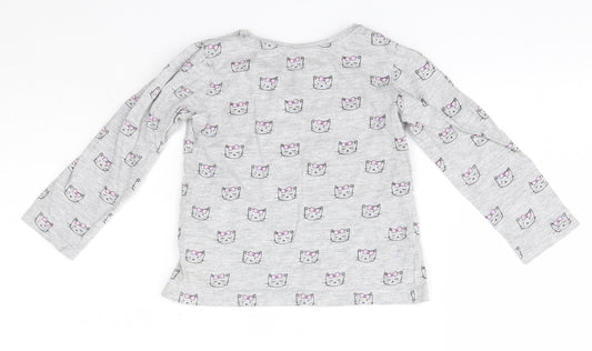 Young Dimension Girls Grey Cotton Basic Blouse Size 2-3 Years Round Neck - Cats