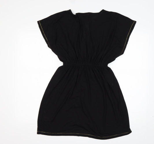 Papaya Womens Black Polyester Fit & Flare Size S V-Neck