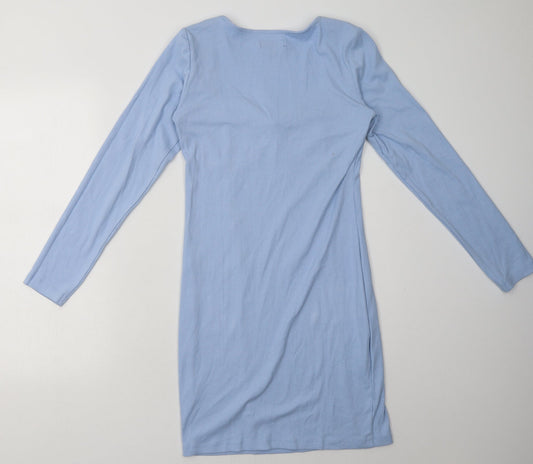 brave sould Womens Blue Cotton Bodycon Size L V-Neck Pullover