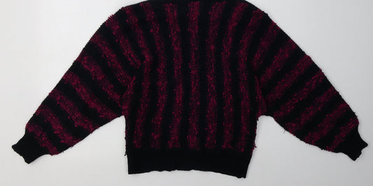 Tigi Womens Purple Striped Acrylic Pullover Sweatshirt One Size Pullover