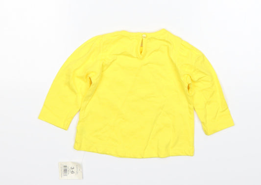 George Girls Yellow Cotton Basic T-Shirt Size 3-6 Months Round Neck