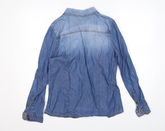 suitbelanco Womens Blue Basic Button-Up Size S Collared