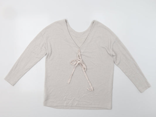 NEXT Womens Beige V-Neck Viscose Pullover Jumper Size 8