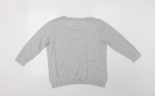 Laura As Womens Grey Round Neck  Cotton Pullover Jumper Size 16