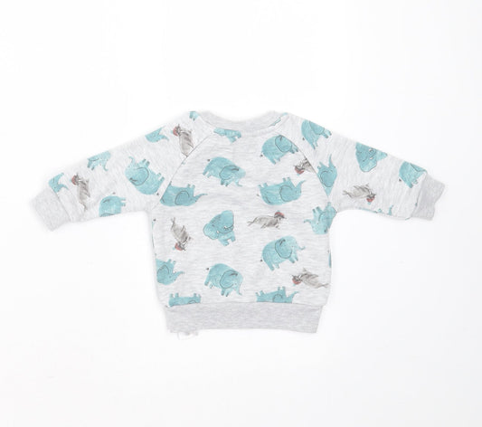 Primark Baby Grey Cotton Pullover Jumper Size 0-3 Months - elephant print
