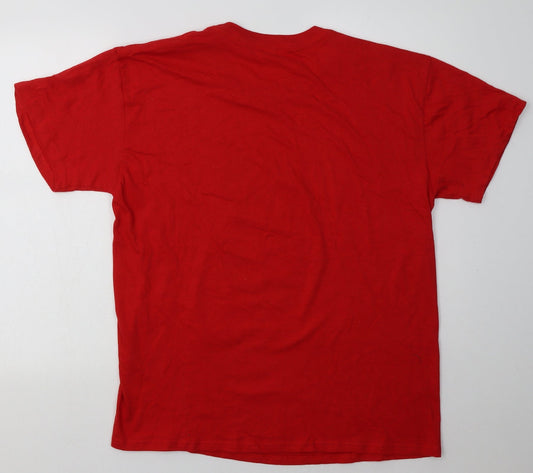 casual classics Mens Red Cotton T-Shirt Size L Crew Neck - Christmas