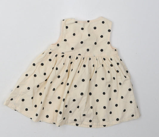 sainsburys Girls Beige Polka Dot Cotton A-Line Size 3-6 Months Crew Neck Button