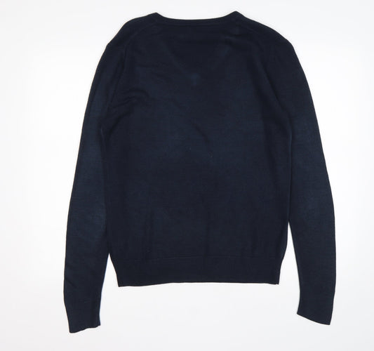 Cedar Wood State Mens Blue V-Neck Acrylic Pullover Jumper Size S