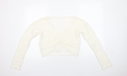 Missguided Womens Ivory V-Neck Acrylic Pullover Jumper Size L