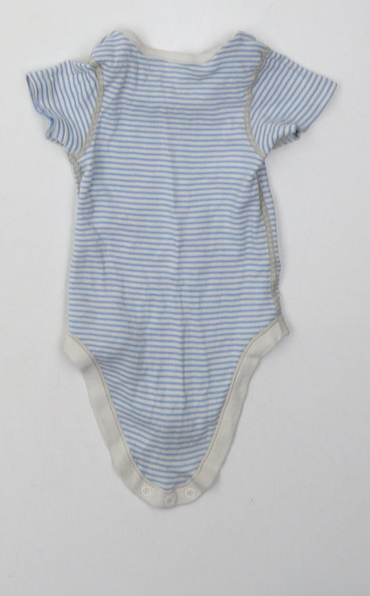 Marks and Spencer Boys Blue Striped Cotton Babygrow One-Piece Size 9-12 Months Buckle