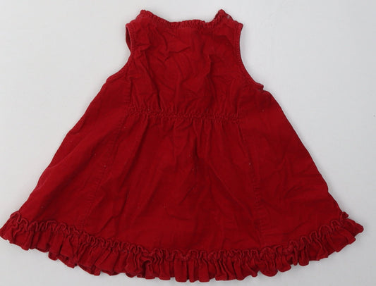n3xt Girls Red Cotton A-Line Size 3-6 Months Crew Neck Button