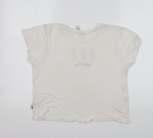 New Look Womens White Viscose Cropped T-Shirt Size M Round Neck