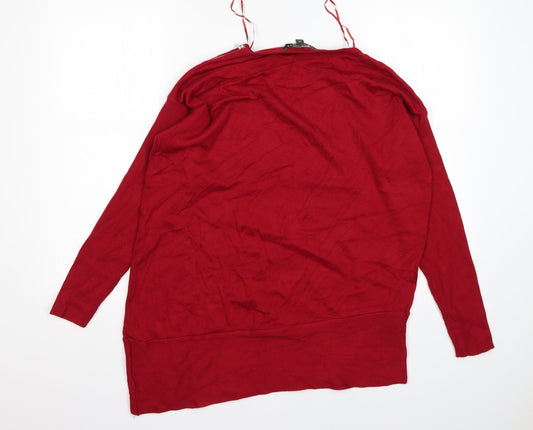 Bonmarché Womens Red Round Neck Viscose Pullover Jumper Size 14