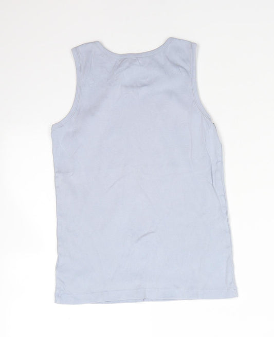 M&S Boys Blue 100% Cotton Basic Tank Size 9-10 Years Round Neck