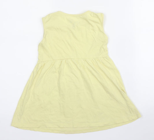 Micro Kitty Girls Yellow Cotton A-Line Size 2-3 Years Round Neck