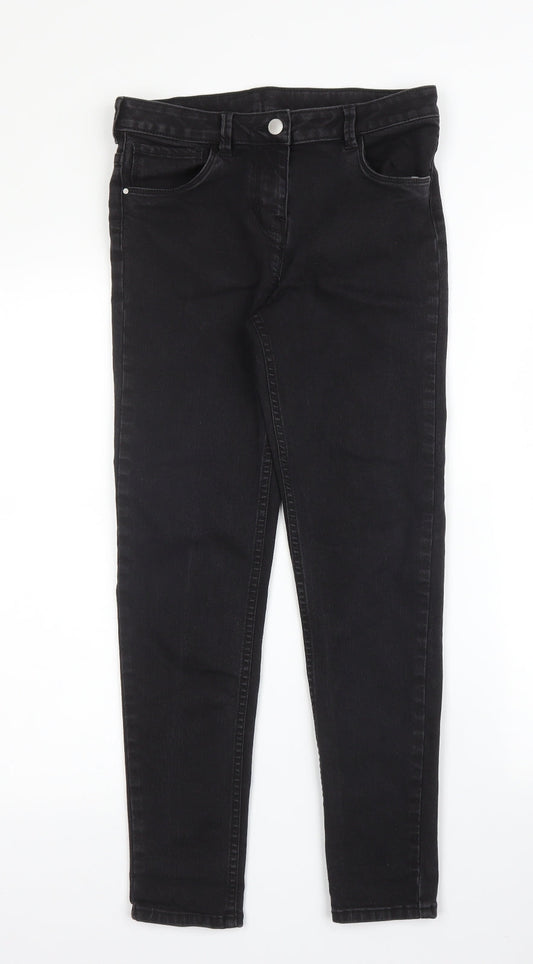 Nutmeg Girls Black Cotton Skinny Jeans Size 12 Years L24 in Regular Zip