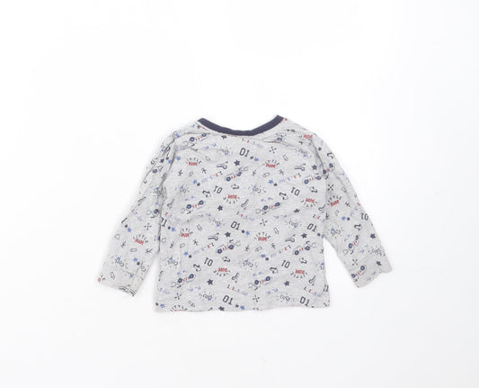George Boys Grey Cotton Basic T-Shirt Size 6-9 Months Round Neck - car
