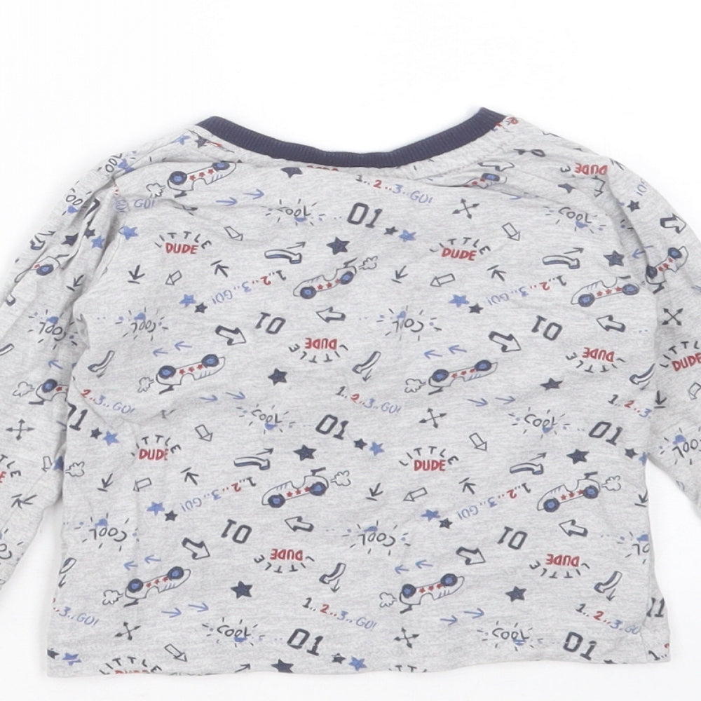 George Boys Grey Cotton Basic T-Shirt Size 6-9 Months Round Neck - car