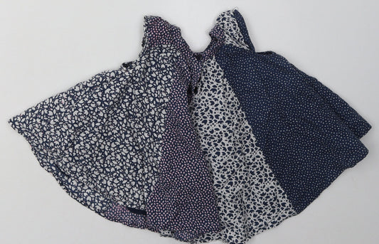 mini me Girls Blue Polka Dot Cotton A-Line Size 3-6 Months Crew Neck Button