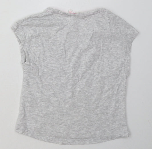 alive Girls Grey Cotton Basic T-Shirt Size 7 Years Crew Neck Button