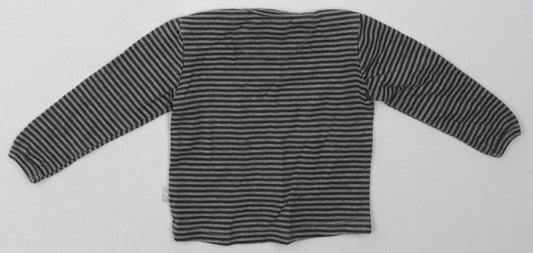 Preworn Boys Grey Striped Cotton Basic T-Shirt Size 0-3 Months Crew Neck Pullover