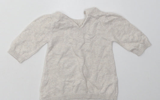 Sainsburys Girls Beige Floral Cotton Basic Casual Size 0-3 Months Crew Neck Button