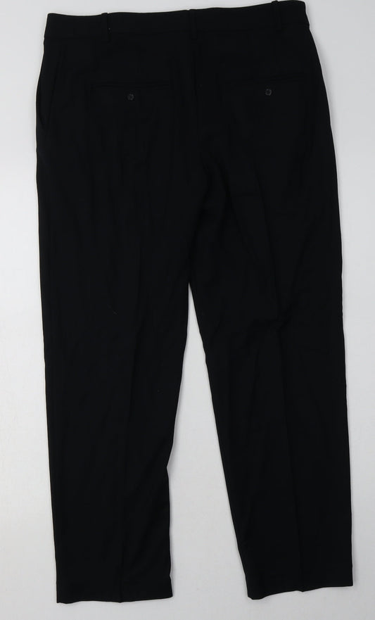 Marks and Spencer Womens Black Polyester Trousers Size 12 L29 in Regular Buckle