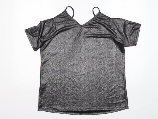 Papaya Womens Silver Polyester Basic Blouse Size 12 V-Neck