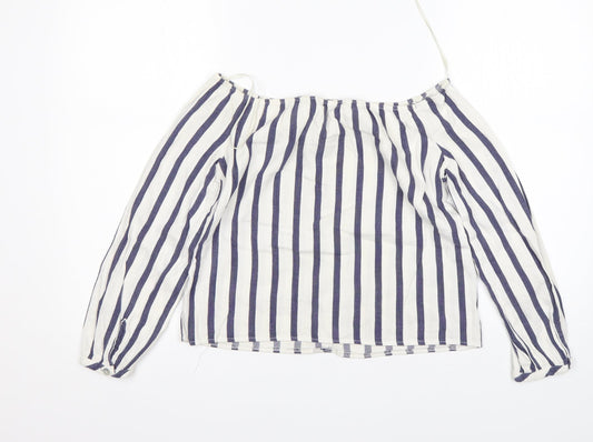 Miss Selfridge Womens Multicoloured Striped Cotton Basic T-Shirt Size 4 Off the Shoulder