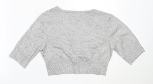 Bay Womens Silver V-Neck Viscose Cardigan Jumper Size 12