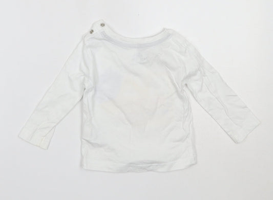 Mini Rebel Boys White Cotton Basic T-Shirt Size 6-9 Months Round Neck