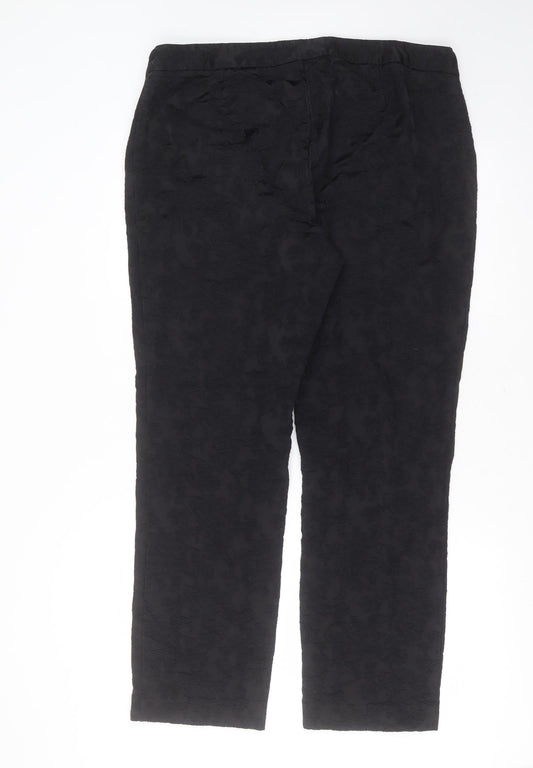 Marks and Spencer Womens Black Floral Polyester Blend Trousers Size 36 in L29 in Regular