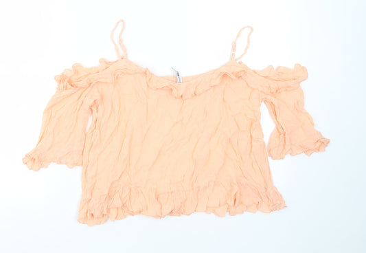 FB sister Womens Orange Polyester Basic Blouse Size M Round Neck - cold shoulder