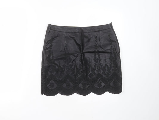 Bikbok Womens Black Floral Polyester Mini Skirt Size M - Embroidered detail