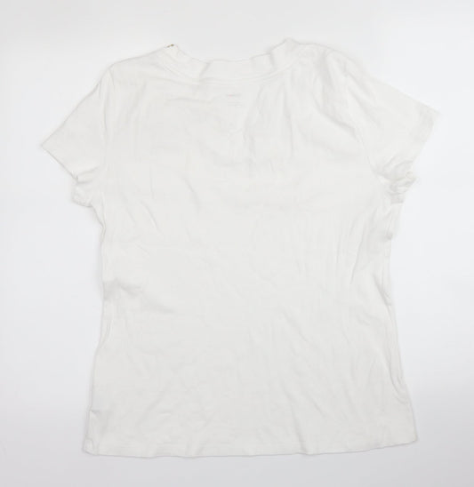 Style & Co Womens White Cotton Basic Blouse Size L Round Neck
