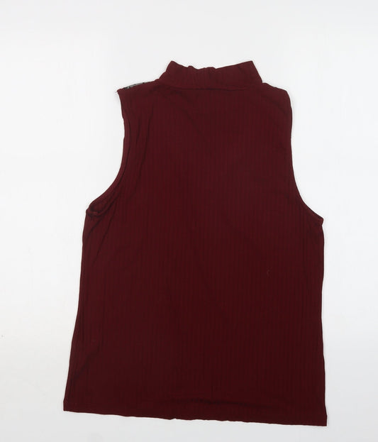 Select Womens Red Polyester Basic Blouse Size L Mock Neck - Lace Detail