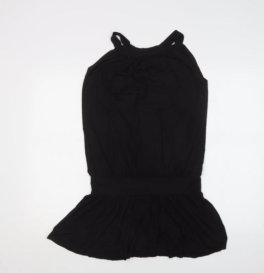 Bambolita Womens Black Viscose Tunic Blouse Size L Round Neck