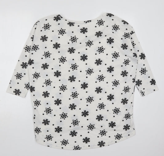 Only Womens White Round Neck Polyester Pullover Jumper Size L - Snowflakes