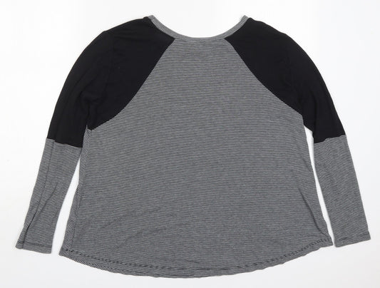 River Island Womens Grey Striped Viscose Basic T-Shirt Size 10 Round Neck