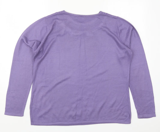 Bonmarché Womens Purple Round Neck Acrylic Pullover Jumper Size M - Leaves