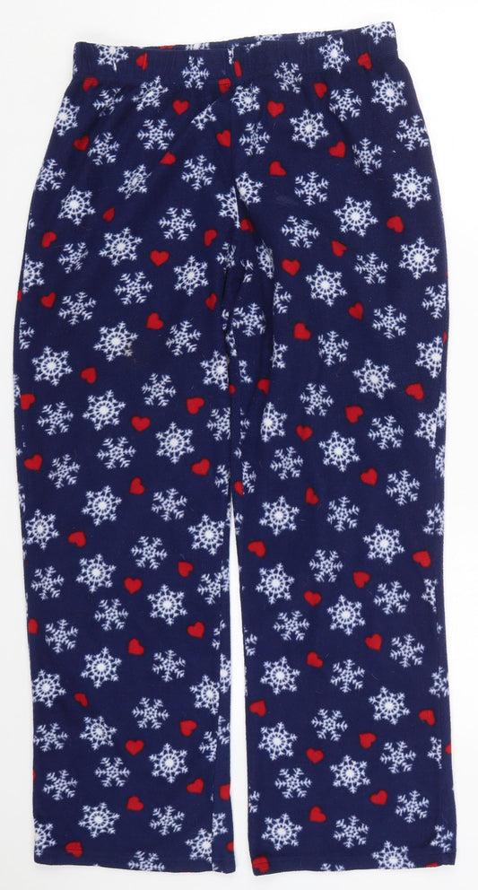 Preworn Womens Blue Geometric Polyester Trousers Size M L27 in Regular - Snowflake and Love Heart Print