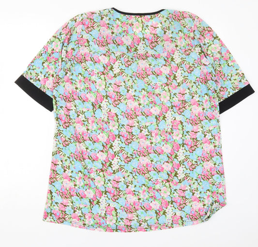 Cecilia Womens Multicoloured Floral Polyester Basic T-Shirt Size M Round Neck
