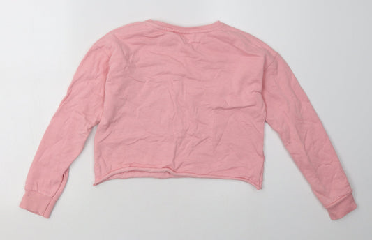 ext Girls Pink Cotton Basic Casual Size 10 Years Crew Neck Pullover - love your planet