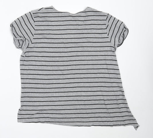 And / Or Womens Grey Striped Polyester Basic T-Shirt Size 14 Round Neck