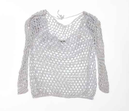 Missguided Womens Blue Round Neck Geometric Polyester Pullover Jumper Size 10