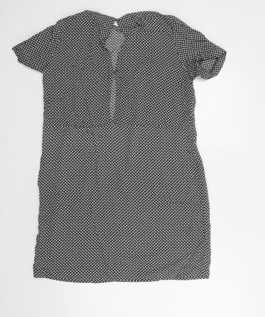 H&M Womens Black Geometric Viscose A-Line Size 12 Round Neck Button - Butterfly Print
