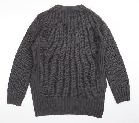 Papaya Womens Grey V-Neck Acrylic Pullover Jumper Size M
