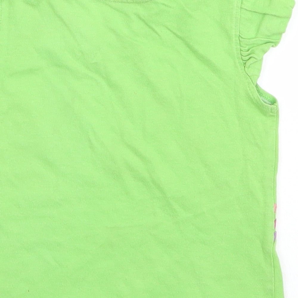 George Girls Green Cotton Basic T-Shirt Size 12-18 Months Crew Neck - Elephants