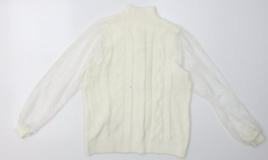 Preworn Womens White Argyle/Diamond Acrylic Pullover Sweatshirt Size XL Pullover - mesh floral sleeves